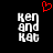 Two identical pixelated text blocks reading 'Ken and Kat' on black background with red heart above center.