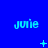 Blue background with repeated light blue text 'juie' in a , each containing distinct small symbols like plus signs and dots