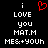 A black background displays white pixelated text reading 'i LOVE you MAT.M MES&+YOUh' with a red heart symbol above the first 'i'.