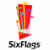 A static image featuring a colorful abstract Six Flags logo, 'IT'S PLAY TIME' text in red pixelated font, and a partial view of a bald man with glasses.