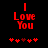 Red pixelated text "I Love You" on black background with five red hearts below, showing heart animation