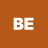Brown square background with white pixelated letters BE centered in the middle.