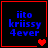 Blue pixelated text 'iito kriissy 4ever' on black background with red border; four variations show heart symbol changes from single red heart to two red hearts to two red hearts to two red hearts.