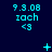 nine identical blue pixelated text blocks on a dark background, each displaying '9.3.08 zach <3' with small symbols changing in the middle