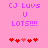 Pink background with purple text reading 'CJ Luvs U LOTS!!!!' and red heart symbols below, showing animation changes in heart positions.