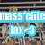 Pixelated blue banner with white text 'mass'elite' and a smaller blue box containing 'lax<3', set against a blurred background of indistinct shapes.