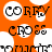 Pixelated orange and white background with repeated 'CORP' text in black, partially obscured by circular white shapes.