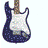 Pixelated electric guitar icon with dark blue body, white pickguard, and brown neck in two showing slight movement