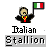 Pixelated character holding Italian flag with text 'Italian Stallion' below, rendered in 8-bit style on gray background.
