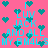 Pixelated cyan text on pink background with teal hearts, repeating "I LUV JACK AND ALL MY BML'S" in a pattern