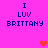 Pixelated text "I LUV BRITTANY" in blue on bright pink background with red and pink heart icons.