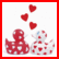 Static pixel art icon featuring two rubber duckies with heart patterns and floating red hearts against a white background with a red border.