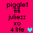 Pixelated text and heart symbols on a bright pink background, with two variations of cyan and purple hearts in different positions.
