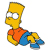 Pixelated cartoon character with yellow skin, orange shirt, blue pants, and white eyes with gray outlines, seated in a relaxed pose.