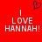 Red background with white text reading "I LOVE HANNAH!" on both sides and a dark purple pixelated heart above the left side.