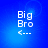 Blue background with white pixelated text 'Big Bro' and a left-pointing arrow followed by three dots.