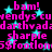 Pixelated text and cyan stars on black background with pink text repeating 'bam!', 'vendys', 'darthvada', 'sharpie', and '5$footlon' in a pattern
