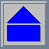 Static blue house-shaped icon with triangular roof and rectangular base inside gray frame.