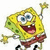 Yellow sponge character with blue eyes, red shorts, and white socks in a cheerful pose with raised arms.