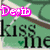 Four pixelated display text and symbols: 'Deid' in pink, 'kiss me' with a green heart, 'Bet you I know...' with a heart-shaped hand, 'I'll kiss you' with yellow text and a red heart, and 'Back' with pink arrows and numbers