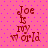 Pixelated text 'Joe is my world' on pink background with purple dots, four identical static frames.