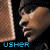 Animated contact sheet of Usher's face in three frames with color-shifted text, arranged in a 2x2 grid with one empty cell.