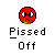 Red circular pixelated icon with white eyes and a frown, displaying animated yellow flame-like effects on its lower face