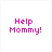A static image with text above and a cartoon character below, featuring pixelated purple text on white background and a pink dinosaur-like figure.
