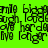 Green background with black pixelated text repeating 'smile', 'biggrin', 'hardcore', 'live longer' in a pattern, with white horizontal stripes interrupting the text