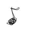 Black ink drawing of a musical eighth note with a tangled, scribbled stem and flag on a white background.