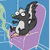 Animated icon of a cartoon skunk character in a purple chair against a blue background, with visible text "Adam" at the bottom.