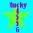Four identical green star-shaped icons with purple text 'tucky' and numbers 4, 5, 5, 6 vertically aligned on a cyan background.