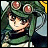 Pixelated anime-style character icon with green headgear and goggles, paired with text on a black background in a contact sheet layout.