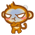 Pixelated monkey icon with brown fur, blue face, and pink cheeks in four variations showing crossed arms, tail position, and floating white cloud shapes.