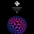 Pixelated icon with a white diamond-shaped top, dark rectangular middle section, and large purple-blue gradient sphere below on black background.