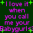 Green background with purple text reading "I love it when you call me your Babygirl" and green plus signs scattered throughout.