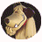 Pixelated circular icon of a light brown dog with dark brown ears, red collar, and white eyes, showing two sequential poses with the head turned left to right.