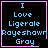 Four identical black square with pink borders display blue pixelated text reading "I Love Ligerale Rayeshawn Gray" with a pink heart in the top-right and a pink star in the bottom-right