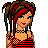 Pixel art contact sheet showing three frames of an animated character with red and black hair, striped top, jeans, fishnet socks, and sneakers, accompanied by text reading "i wasnt to be.. judged born".
