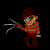 A 3x3 contact sheet of pixel art frames showing a cartoon character with a striped sweater, red hat, and metal claws in various poses against black background.