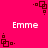 A static image with a bright pink background featuring repeated brown square patterns and white text reading "Emme" in four locations.