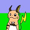 Animated sequence of a cartoon creature with brown horns and yellow lightning bolts on a green and purple background.