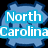 Blue gear-shaped icons with text overlays: 'North Carolina' top-left, '#1' top-right, and 'Basketball' bottom-left on a black background.