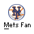 Pixelated circular icon with blue and orange 'NY' logo inside a white circle bordered by blue, below which is black text reading "Mets Fan" on gray background.