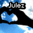 six shows a black silhouette forming a heart shape against a blue sky with white clouds, each displaying the text 'Julez' in different positions