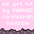 Pixelated text repeats across a pink background with dark brown jagged border, showing partial repetition of the phrase "we get hit we get hit we get hit by PARKED by PARKED by PARKED cars!sarah cars!sarah cars!sarah &&lizzie &&lizzie &&lizzie".