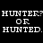 Four display the text 'HUNTER? OR HUNTED.' in pixelated white font against varying dark backgrounds