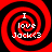 Four identical red and black spiral patterns arranged in a , each containing white text reading "I love Jack<3"