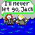 Animated pixel art sequence showing two characters in water, with speech bubbles changing from 'I'll never let go, Jack' to 'Biiitch!' and a yellow object floating away.