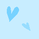 Four light blue pixelated hearts float against a pale blue background, varying in size from large to small.